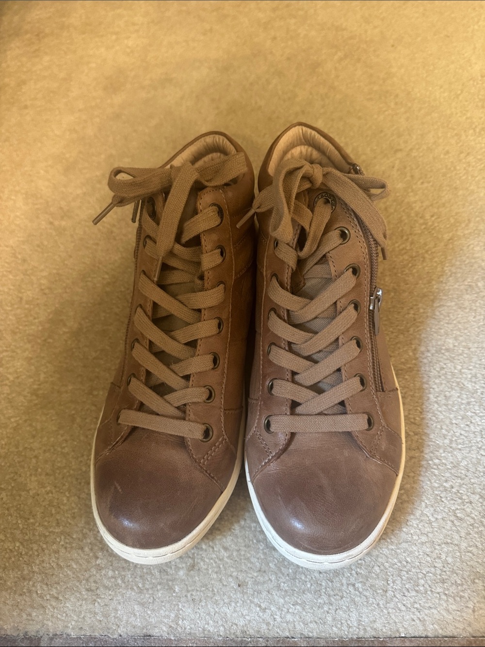 Taos Footwear Tan Brown Leather High-Top Sneakers